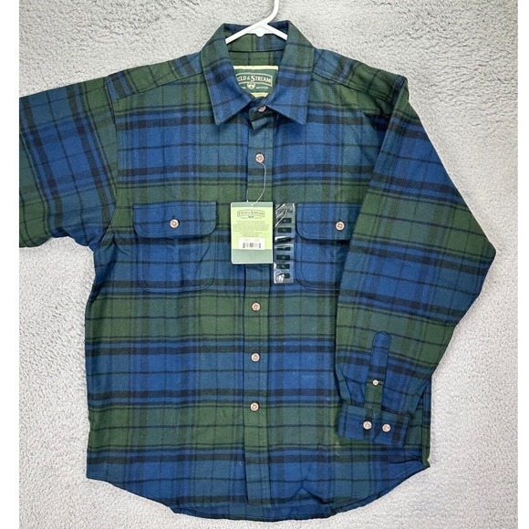 Field Stream Shirt Mens Medium Green Madras Plaid Button Down‎ Long Sleeve NEW - Picture 1 of 9
